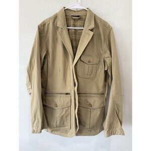 Eddie Bauer Mens L Large Beige Tan Blazer Jacket Pockets Button Up